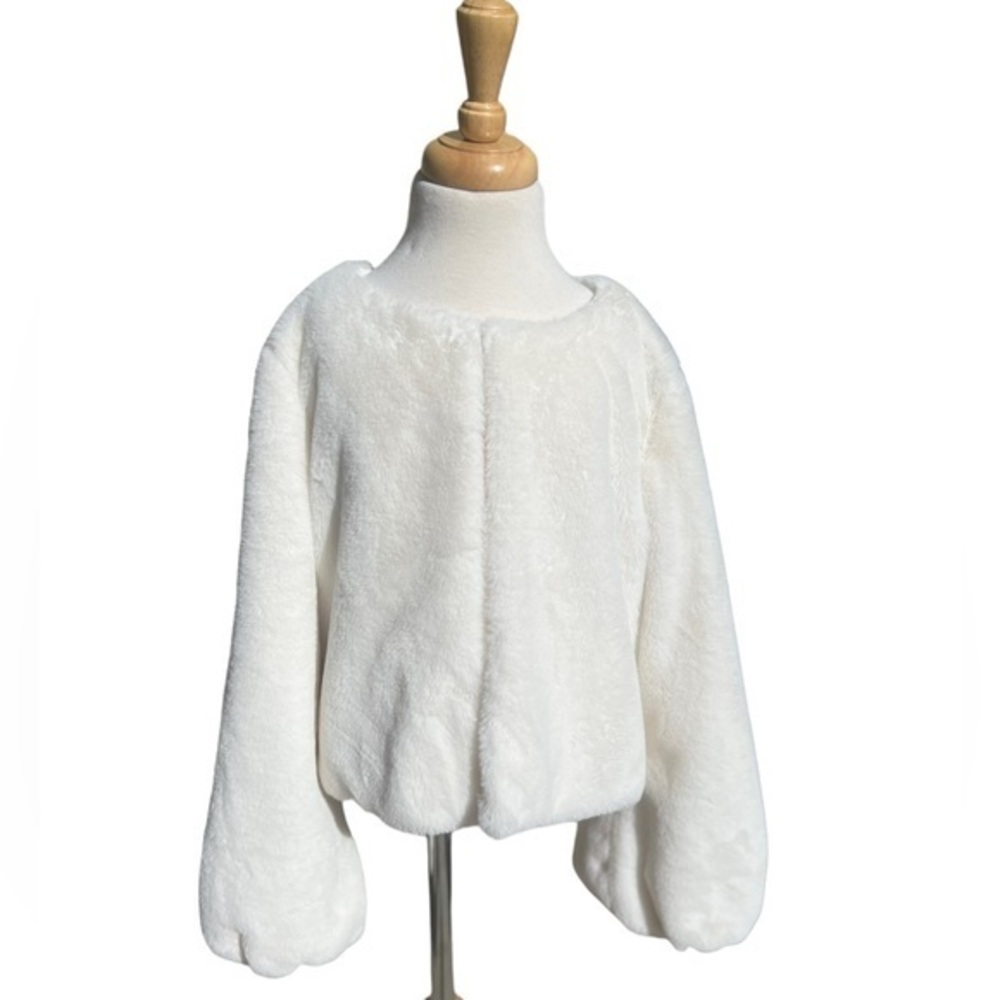 GB Gianni Bini Social Big Girls Ivory Faux Fur Jacket SZ Medium